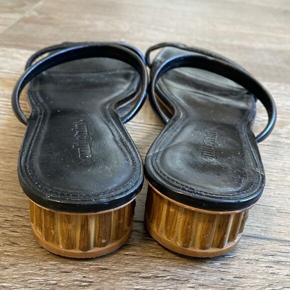 Cult Gaia Liz Black Leather Slide Sandals w Bamboo Inspired Block Heel Size 41 - Picture 6 of 12